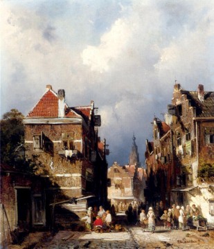 チャールズ・ライカート Painting - オランダのストリートシーンの風景 Charles Leickert
